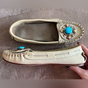 Miu Miu Buffalo Real Leather Yellow Moccasins with Turquoise Stones 36,5/6.5
